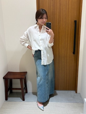 「LOUNGEDRESS（ラウンジドレス）のリネンバックタイシャツ（シャツ/ブラウス、ホワイト系）」を使った、Fukuda Hinakoさん（レディース・159cm）の春コーディネート