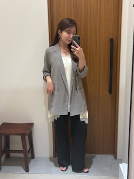 「LOUNGEDRESS（ラウンジドレス）のリネンライクシアージャケット（テーラードジャケット、グレー系）」を使った、Fukuda Hinakoさん（レディース・159cm）の春コーディネート