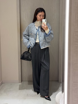 「LOUNGEDRESS（ラウンジドレス）のジャージー2タックワイドパンツ（その他パンツ、グレー系）」を使った、Fukuda Hinakoさん（レディース・159cm）の秋コーディネート