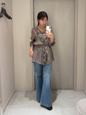 「フリルトップス」｜Fukuda Hinakoさん（レディース・159cm）の秋コーディネート