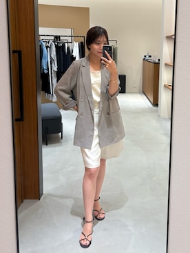 「LOUNGEDRESS（ラウンジドレス）の【GALENA/ガレナ】メタルポイントヒールサンダル（サンダル、ブラック系）」を使った、Fukuda Hinakoさん（レディース・159cm）の春コーディネート