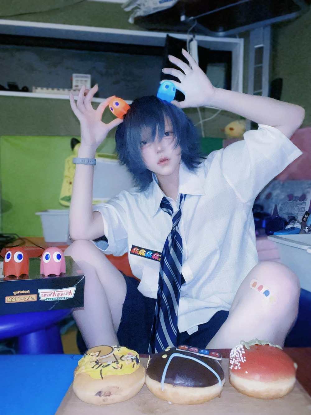 「柄シャツ、夏コーデ、夏ファッション、ゆるコーデ、少年装、半袖」｜「古着のアイテム（シャツ/ブラウス、ホワイト系）」を使った、x20211112さん（メンズ・154cm）の夏コーディネートの1枚目の写真