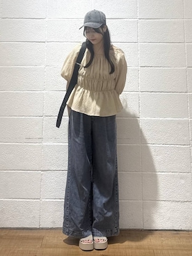 「LOWRYS FARM（ローリーズファーム）のスタイルＵＰクロスカップキャミ　100757（Tシャツ/カットソー、ホワイト系）」を使った、saaaki0217さん（レディース）の夏コーディネート