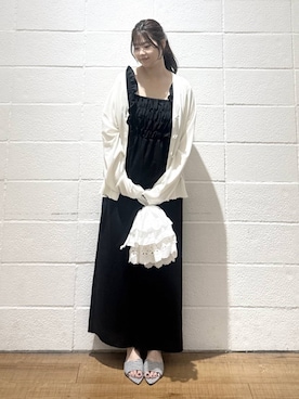 「LOWRYS FARM（ローリーズファーム）のフリルキンチャクＢＡＧ 656172（ハンドバッグ、ホワイト系）」を使った、saaaki0217さん（レディース）の夏コーディネート