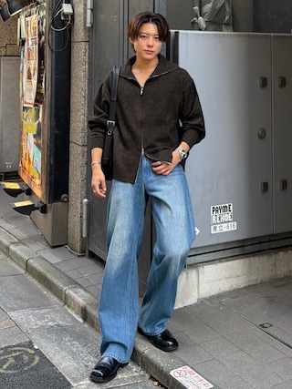 「SINSS(シンス)のLoose silhouette zip knit / ルーズシルエットジップニット(ニット/セーター)」を使った、岡本幸大さん(メンズ・172cm)の秋コーディネート