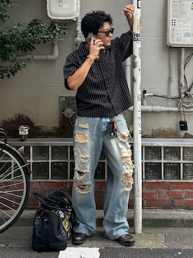 「アイテム（コインケース）」を使った、岡本幸大さん（メンズ・172cm）の夏コーディネート