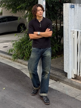「RRL（ダブル アール エル）のアイテム」を使った、岡本幸大さん（メンズ・172cm）の夏コーディネート
