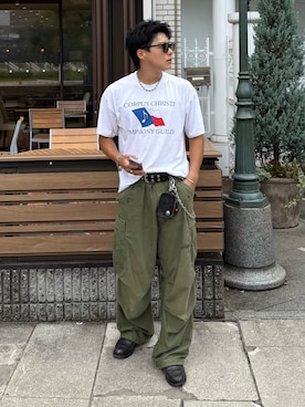 「アイテム（コインケース）」を使った、岡本幸大さん（メンズ・172cm）の夏コーディネート