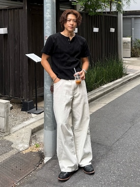 「RRL(ダブル アール エル)のアイテム」を使った、岡本幸大さん(メンズ・172cm)の夏コーディネート