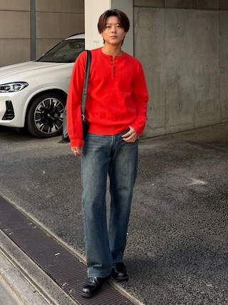 「SINSS（シンス）のWashable henley knit / ウォッシャブルヘンリーニット（ニット/セーター）」を使った、岡本幸大さん（メンズ・172cm）の秋コーディネート