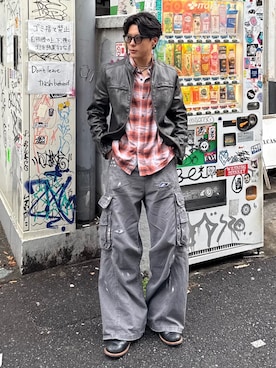 「アイテム（ライダースジャケット）」を使った、岡本幸大さん（メンズ・172cm・20代）の冬コーディネート