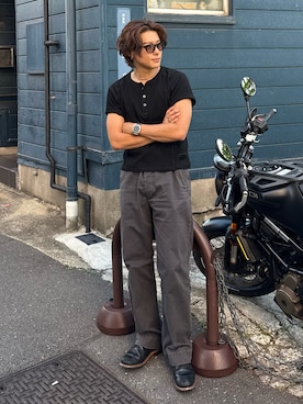 「RRL(ダブル アール エル)のアイテム」を使った、岡本幸大さん(メンズ・172cm)の夏コーディネート