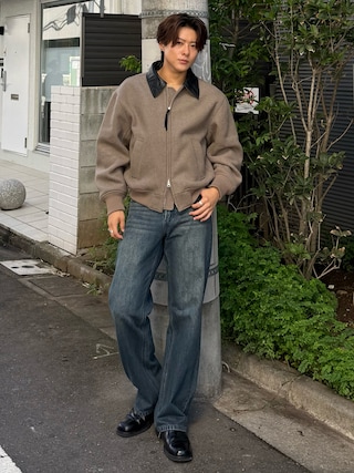 「SINSS(シンス)のLeather collar wool blend melton blouson / レザーカラーウールブレンドメルトンブルゾン(ブルゾン)」を使った、岡本幸大さん(メンズ・172cm)の秋コーディネート