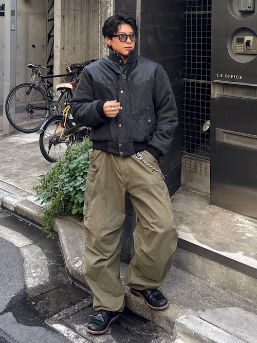 レザーヨーク中綿ツイードジャケット（ダウンジャケット/コート