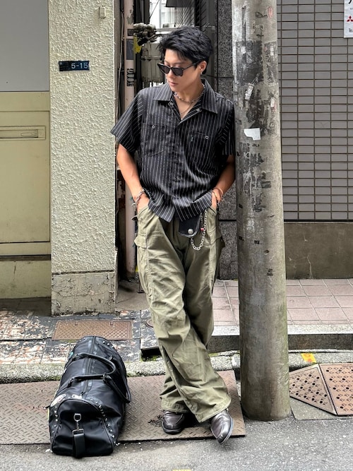 ストライプオープンカラーワークシャツ