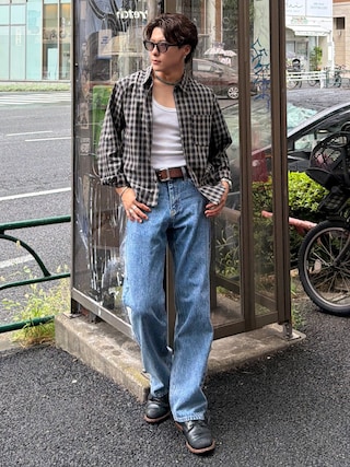 「CRIMIE(クライミー)のMIKE BIKER SHADE SUNGLASSES(サングラス)」を使った、岡本幸大さん(メンズ・172cm)の秋コーディネート