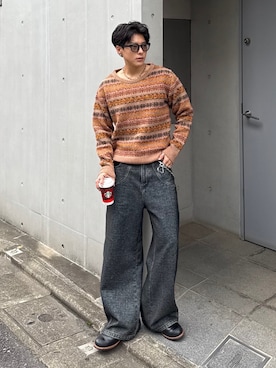 「アイテム（ウォレットチェーン）」を使った、岡本幸大さん（メンズ・172cm）の秋コーディネート