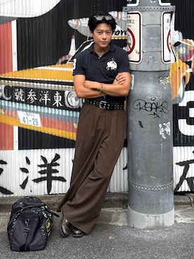 「アイテム（スラックス）」を使った、岡本幸大さん（メンズ・172cm・20代）の夏コーディネート