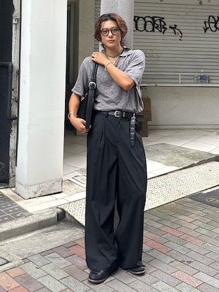 「SINSS(シンス)のWellington glasses / ウェリントングラス(メガネ)」を使った、岡本幸大さん(メンズ・172cm)の夏コーディネート