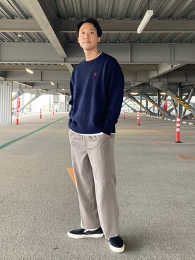SHINJI OMINOさんの「1ポイント刺繍クルーネックニット」を使ったコーディネート
