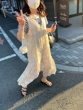 「Kastane（カスタネ）の【低身長向けサイズあり】シアージャガードレースノースリワンピース（ワンピース、ホワイト系）」を使った、のき🐈‍⬛🖤さん（レディース・154cm）の秋コーディネート