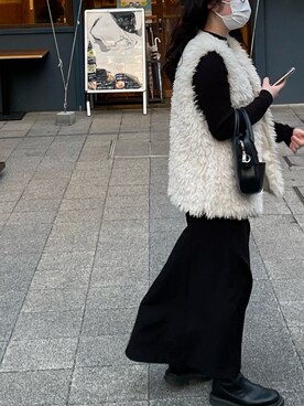 「moment+（モーメントプラス）のカラージョーゼットマーメイドフレアスカート（スカート、ブラック系）」を使った、のき🐈‍⬛🖤さん（レディース・154cm）の春コーディネート