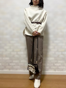 「one after another NICE CLAUP（ワンアフターアナザーナイスクラップ）のアイテム（スラックス、ブラウン系）」を使った、の え る ໒꒱· ﾟさん（レディース・157cm）の秋コーディネート