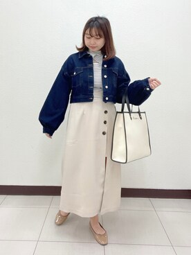 「OLIVE des OLIVE（オリーブデオリーブ）のアイテム（デニムジャケット）」を使った、sanaさん（レディース・157cm）の春コーディネート