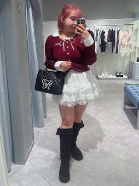 「OLIVE des OLIVE（オリーブデオリーブ）の2wayスエードロングブーツ（ブーツ、ブラック系）」を使った、sanaさん（レディース・157cm）の秋コーディネート