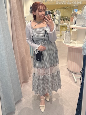 「OLIVE des OLIVE（オリーブデオリーブ）のPiqniqueレース切替ロングワンピース（ワンピース、ブラック系）」を使った、sanaさん（レディース・157cm）の春コーディネート