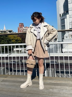 「OLIVE des OLIVE（オリーブデオリーブ）のアイテム（ライダースジャケット）」を使った、sanaさん（レディース・157cm）の秋コーディネート