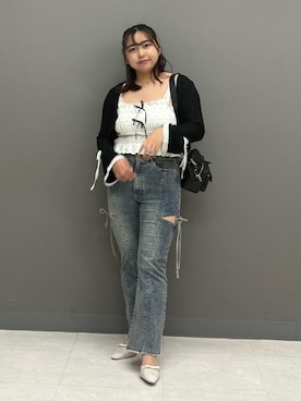 「OLIVE des OLIVE（オリーブデオリーブ）のアイテム（デニムパンツ）」を使った、sanaさん（レディース・157cm）の夏コーディネート