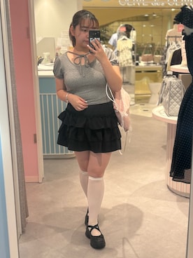 「アイテム（スカート、ブラック系）」を使った、sanaさん（レディース・157cm）の夏コーディネート