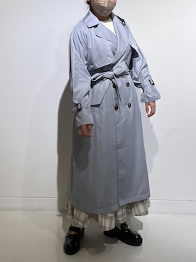 「サックスブルー」｜「アイテム（トレンチコート）」を使った、sanaさん（レディース・157cm）の冬コーディネート
