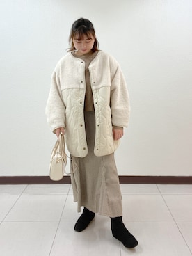 「OLIVE des OLIVE（オリーブデオリーブ）のアイテム（ノーカラーコート）」を使った、sanaさん（レディース・157cm）の冬コーディネート