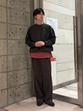 「URBAN RESEARCH DOORS（アーバンリサーチドアーズ）のFORK&SPOON　ボートネックボーダー（Tシャツ/カットソー、ブラウン系）」を使った、ITOさん（メンズ・180cm）の秋コーディネート