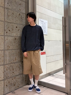 「URBAN RESEARCH DOORS（アーバンリサーチドアーズ）の『吸水速乾/接触冷感/イージーケア』クイックドライ ドロストロングスリーブTシャツ（Tシャツ/カットソー、ブルー系）」を使った、ITOさん（メンズ・180cm）の春コーディネート