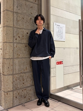 「URBAN RESEARCH DOORS（アーバンリサーチドアーズ）のTOMPKINS裏毛 スキッパースウェット（スウェット、ブルー系）」を使った、ITOさん（メンズ・180cm）の春コーディネート