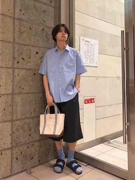 「URBAN RESEARCH DOORS（アーバンリサーチドアーズ）のFORK&SPOON　クリンクルショートスリーブシャツ（シャツ/ブラウス、ブルー系）」を使った、ITOさん（メンズ・180cm）の春コーディネート