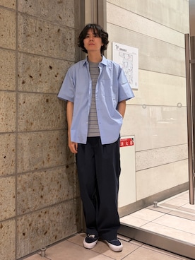 「URBAN RESEARCH DOORS（アーバンリサーチドアーズ）のFORK&SPOON　クリンクルショートスリーブシャツ（シャツ/ブラウス、ブルー系）」を使った、ITOさん（メンズ・180cm）の夏コーディネート
