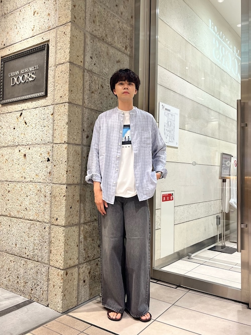 『XLサイズ/WEB限定』シルケットリネンバンドカラーロングスリーブシャツ
