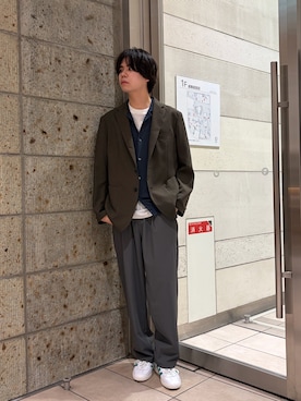 「URBAN RESEARCH DOORS（アーバンリサーチドアーズ）のLIFE STYLE TAILOR　リネンライクコンフォータブルジャケット（テーラードジャケット、ブラウン系）」を使った、ITOさん（メンズ・180cm）の春コーディネート
