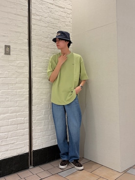 「URBAN RESEARCH DOORS（アーバンリサーチドアーズ）のpatagonia　BUCKET HAT（ハット、ブルー系）」を使った、ITOさん（メンズ・180cm）の春コーディネート