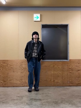 「アイテム（ライダースジャケット）」を使った、ITOさん（メンズ・180cm）の秋コーディネート