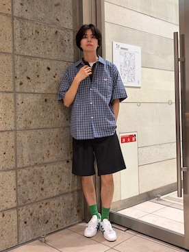 「URBAN RESEARCH DOORS（アーバンリサーチドアーズ）のDANTON　SHORT SLEEVE SHIRTS（シャツ/ブラウス、ブルー系）」を使った、ITOさん（メンズ・180cm）の春コーディネート