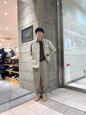 「アイテム（スニーカー、ブラウン系）」を使った、ITOさん（メンズ・180cm）の夏コーディネート