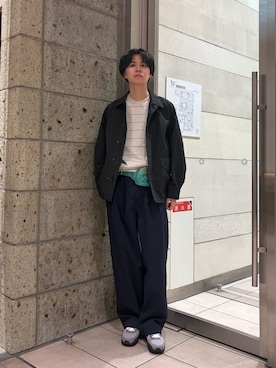 「URBAN RESEARCH DOORS（アーバンリサーチドアーズ）の『別注』Snow Peak Apparel×DOORS　NYLON WASHER JACKET（テーラードジャケット、ブラック系）」を使った、ITOさん（メンズ・180cm）の春コーディネート