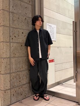 「URBAN RESEARCH DOORS（アーバンリサーチドアーズ）のDotAir ショートスリーブ レギュラーカラーシャツ（シャツ/ブラウス、ブラック系）」を使った、ITOさん（メンズ・180cm）の夏コーディネート