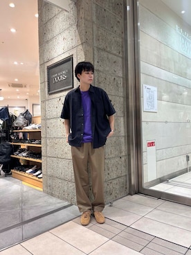 「アイテム（スニーカー、ブラウン系）」を使った、ITOさん（メンズ・180cm）の夏コーディネート