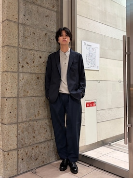 「URBAN RESEARCH DOORS（アーバンリサーチドアーズ）のLIFE STYLE TAILOR　リネンライクコンフォータブルジャケット（テーラードジャケット、ブルー系）」を使った、ITOさん（メンズ・180cm）の春コーディネート